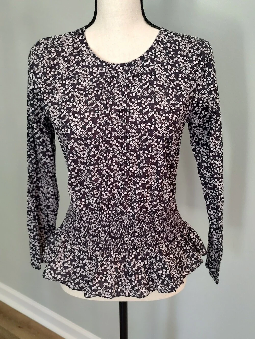 J. Crew Liberty Fabric Misti Valeria Floral Top Purple White Black Smock…